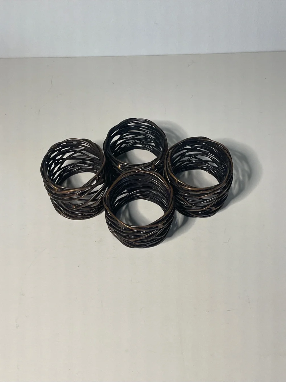 Set of 4 Woven Rattan Napkin Rings - Dark Brown